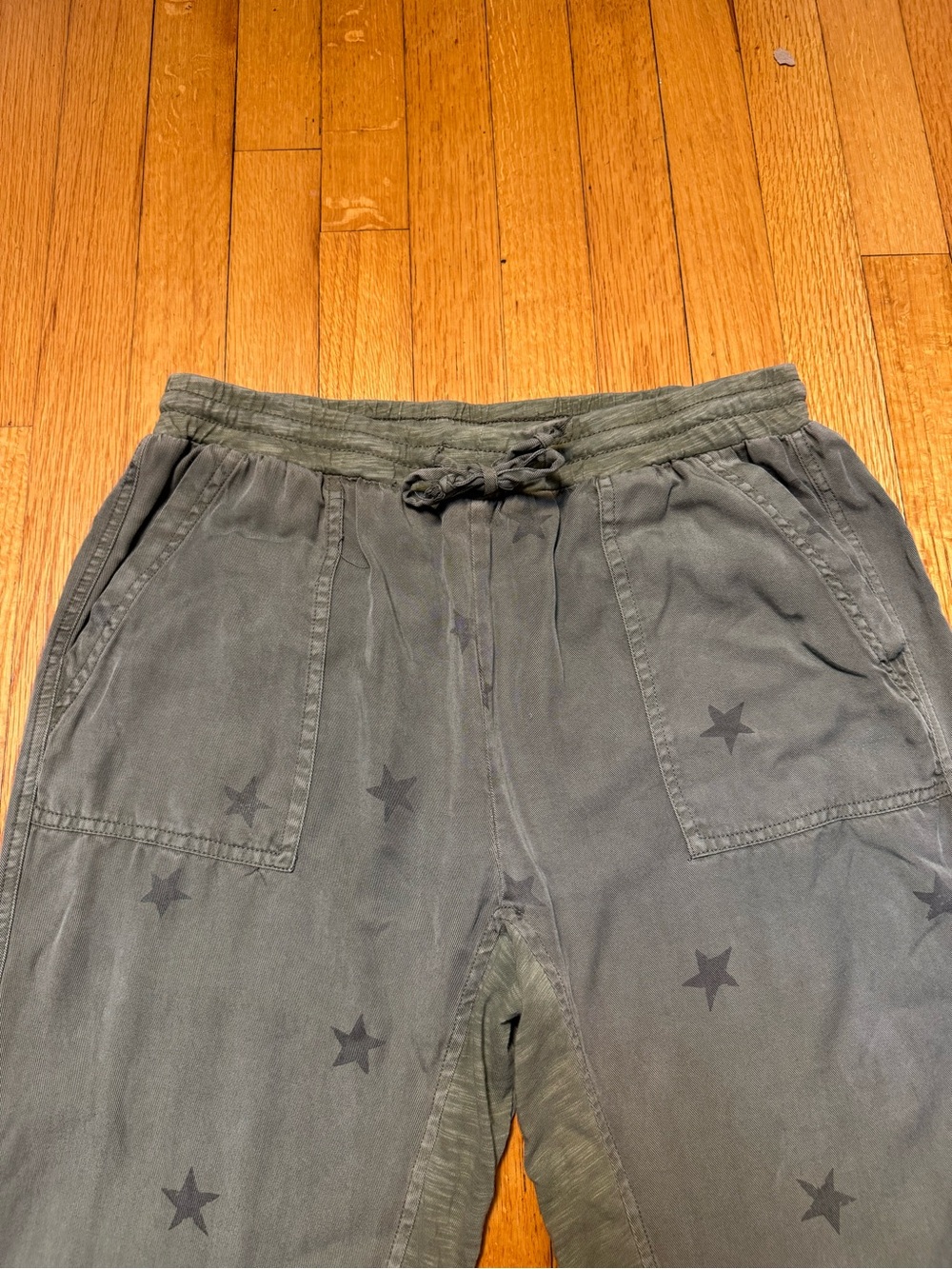 Vintage Havana Olive‎ Green Star-Print Jogger Pants 100% Tencel Size L - Picture 2 of 9